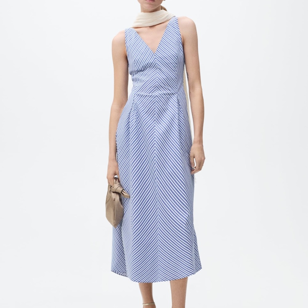 Mango Blue and White Striped Midi Dress
